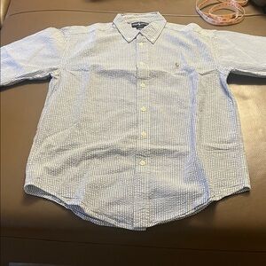 Ralph Lauren Men's White and Blue Checkered Shirt